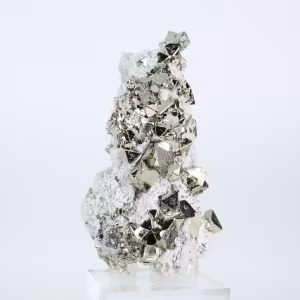Pirite dal Perù in forme ottaedriche – Minerale da collezione su una base