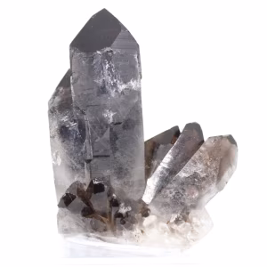 Quarzo morione del Brasile, cristallo naturale presentato su base in acrilico