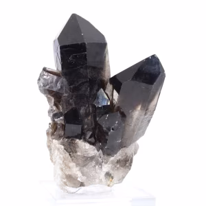 Quarzo morione nero del Brasile, cristallo unico con base in acrilico