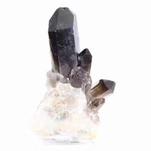 Cristallo di quarzo nero morione, origine Brasile, fornito con base