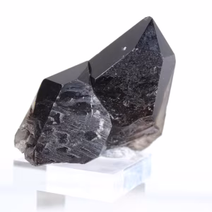 Piccolo cristallo di quarzo morione naturale del Brasile su base in acrilico