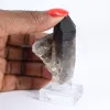 Mini cristallo di quarzo morione del Brasile, pietra nera su base - 1